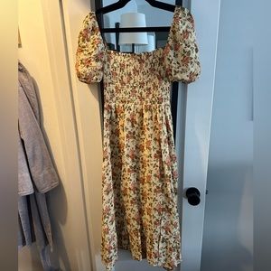 Reformation Meadow Yellow Floral Dress, XS